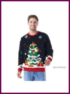 Light Up Ugly Christmas Sweater Pullover LED Crew Neck Holiday Party
